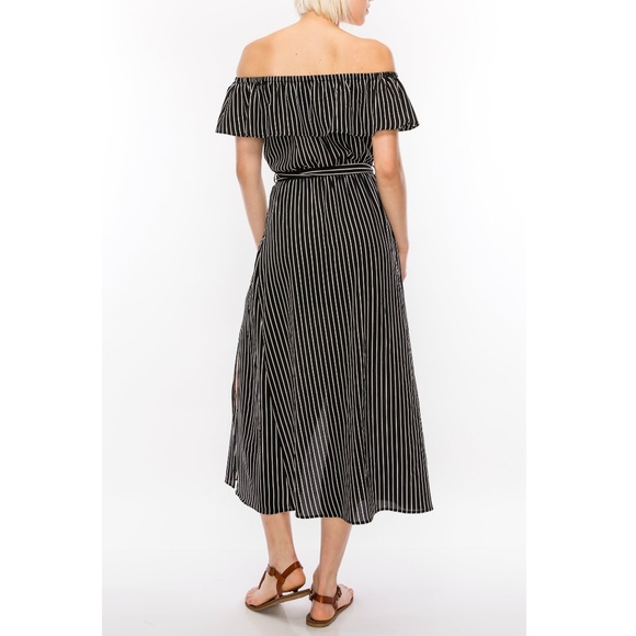 Black and White Striped Maxi Dress Off Shoulder - Picture 3 of 3